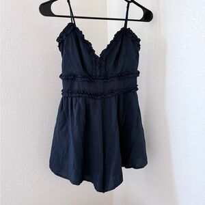 Mi ami Spaghetti Strap Ruffle Navy Romper